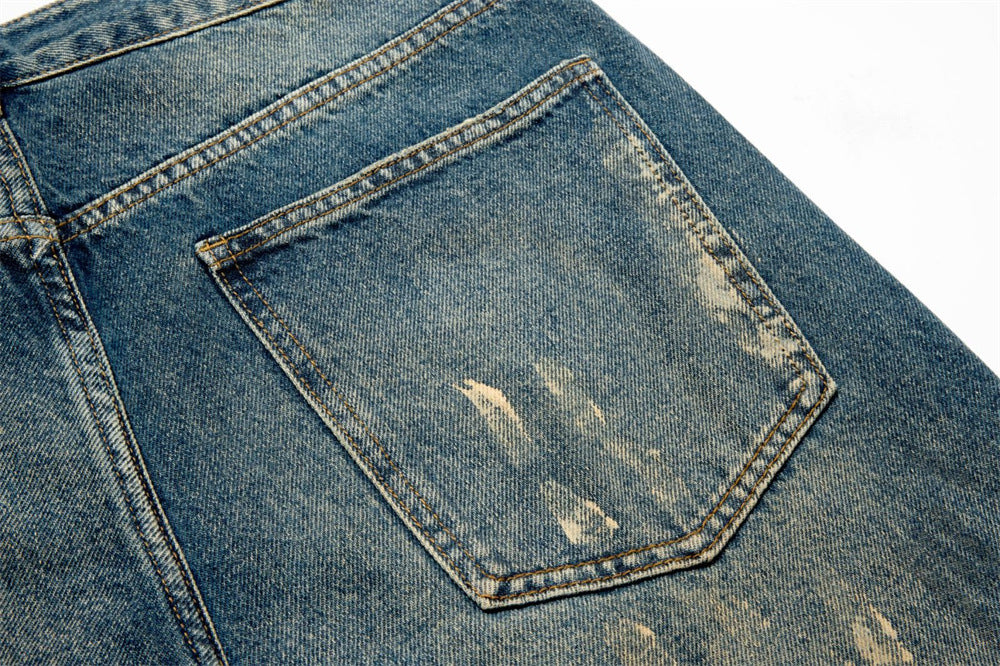 Baggy Fit Jeans Men – Distressed Vintage Wash Wide Straight-Leg Denim