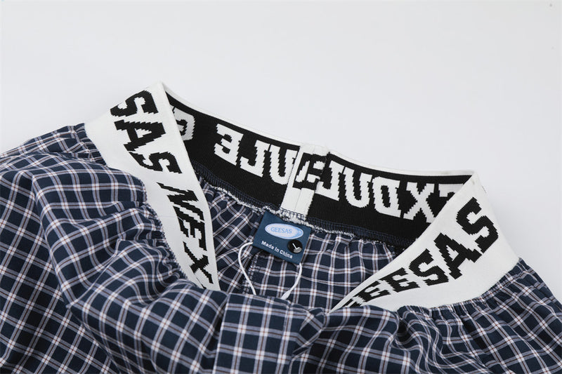 Plaid Wide-Leg Pants with Logo Elastic Waistband