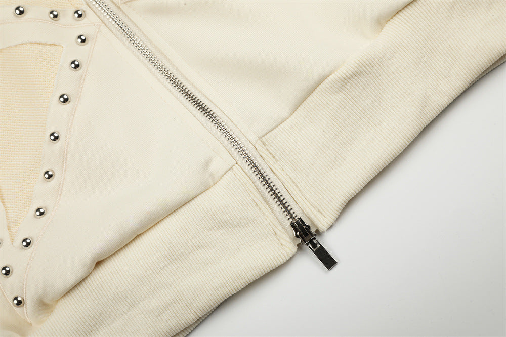 Men's Zip-Up Hoodie with Patchwork Star Stud Detail