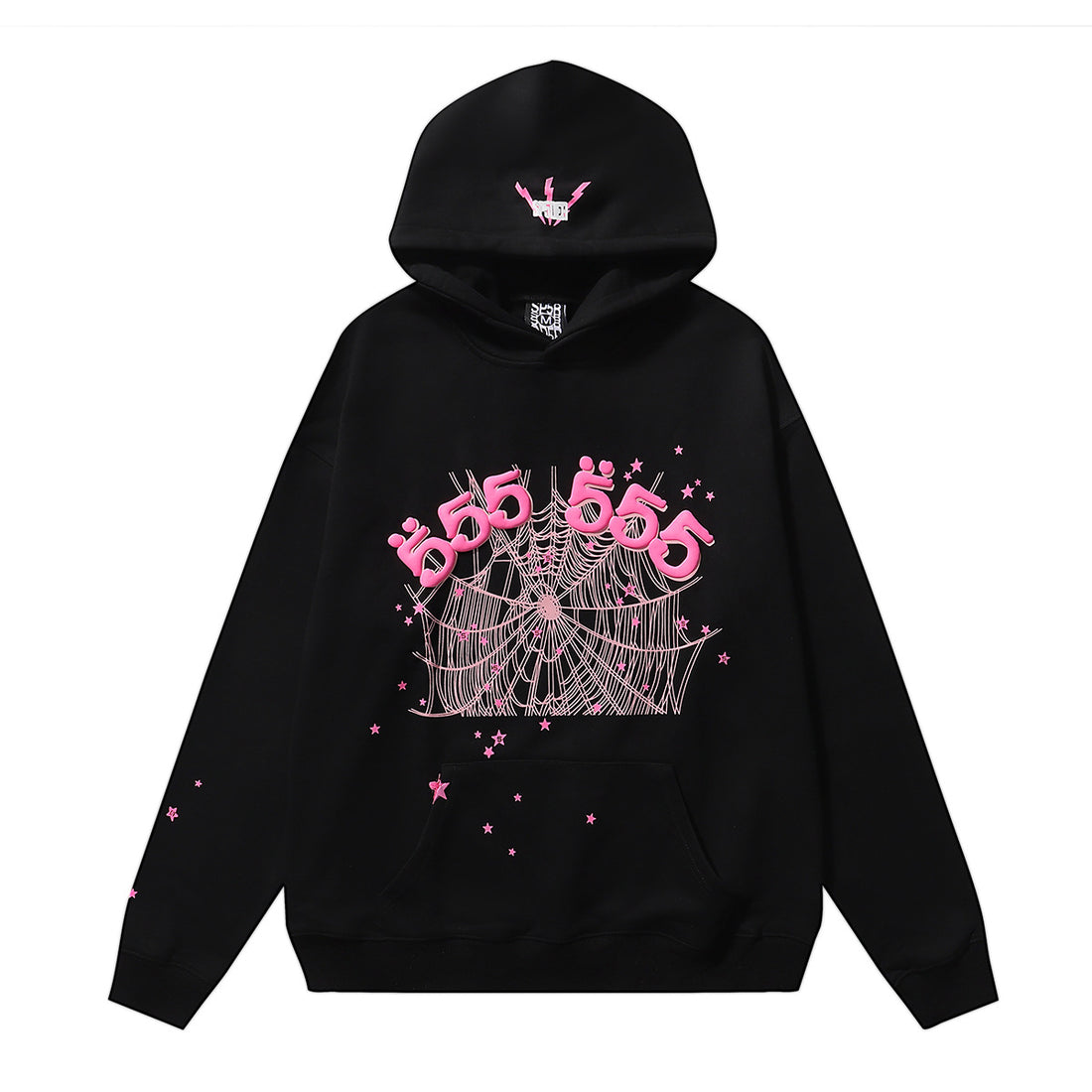 Sp5der 555 Hoodie – Black & Pink Web 440GSM Heavyweight Streetwear Pullover