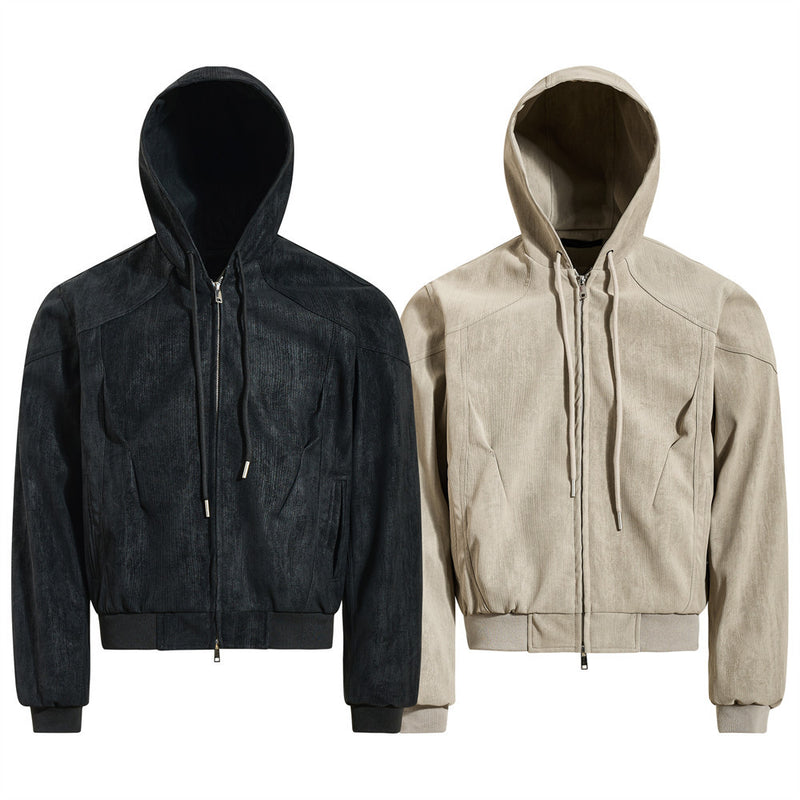 Blouson bomber à capuche – Coupe oversize zippée et tissu texturé