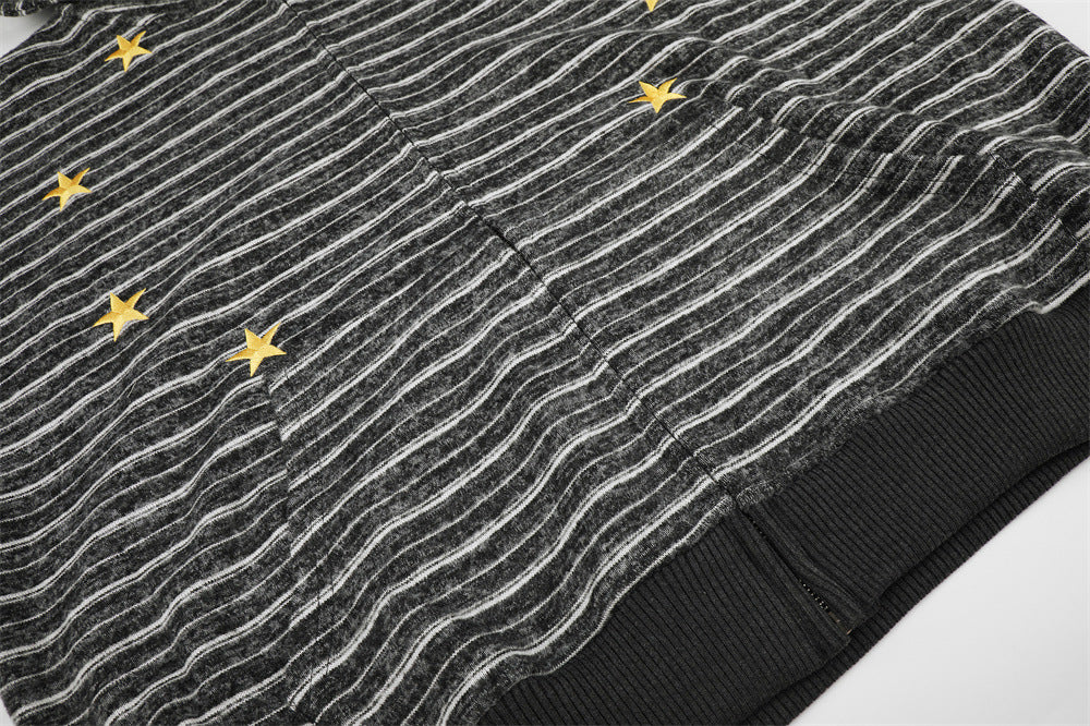 Striped Zip-Up Hoodie with Gold Star Embroidery – Relaxed Fit