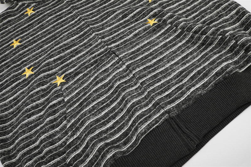 Striped Zip-Up Hoodie with Gold Star Embroidery – Relaxed Fit