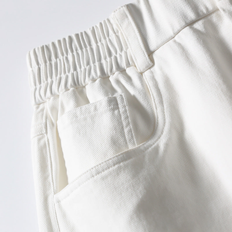 Wide-Leg Straight-Cut Pants – Elastic Waist, Raw Hem & Drawstring Ankle