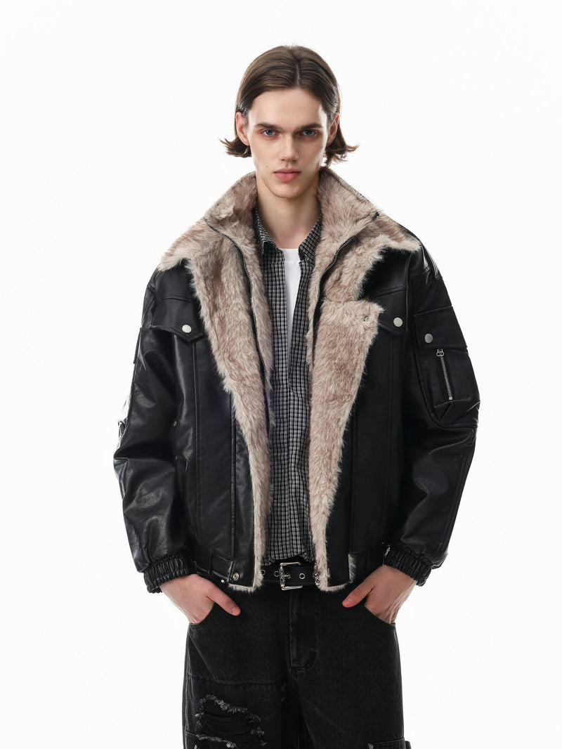 Faux Leather Fur-Lined Bomber Jacket – Cold Weather Motorcycle Jacket with