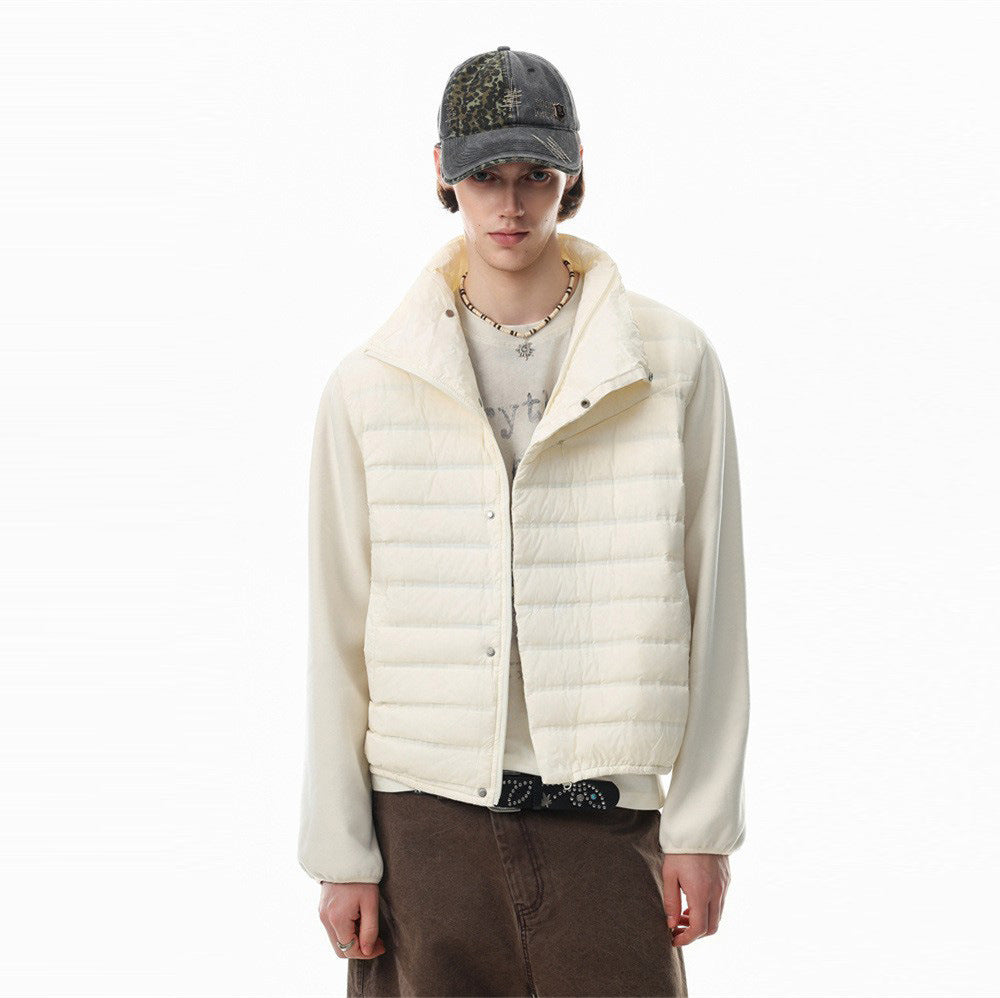 Men's Asymmetric Stand Collar Quilted Down Jacket – Diagonal Placket Puffer Coat