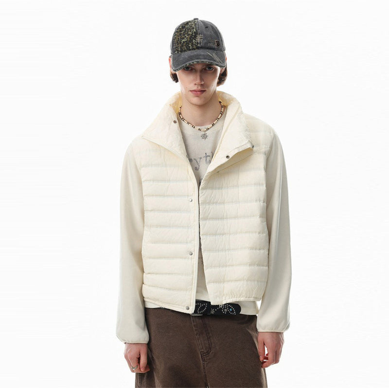 Men's Asymmetric Stand Collar Quilted Down Jacket – Diagonal Placket Puffer Coat
