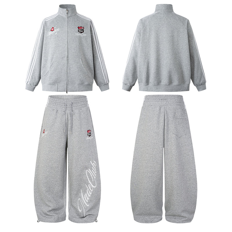 Ensemble veste de survêtement rétro à trois bandes et pantalon large avec écusson brodé