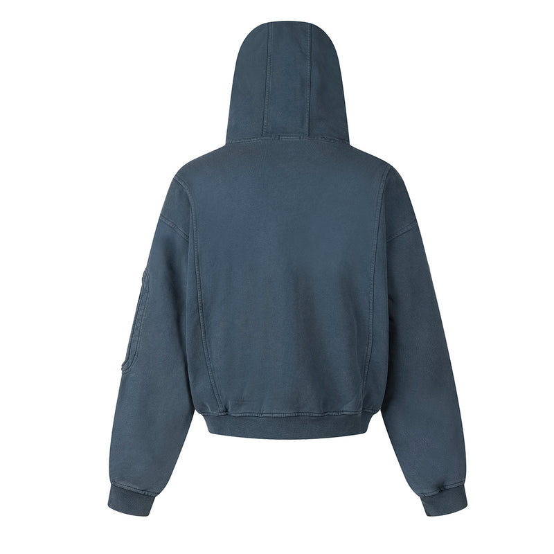Veste à capuche zippée à multiples poches – Délavage acide vintage