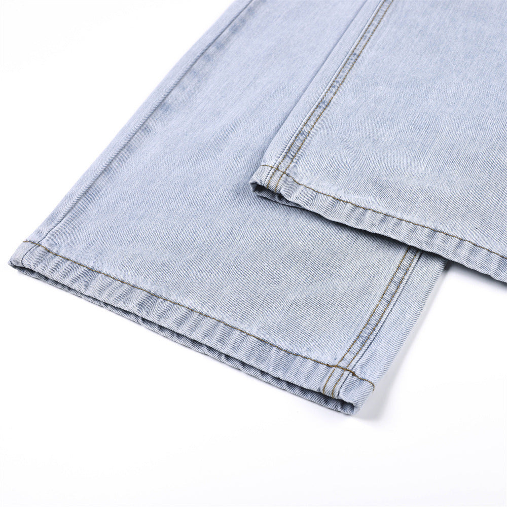 Vaqueros wide-leg de lavado claro – Pantalones vaqueros vintage de corte recto y baggy para hombre