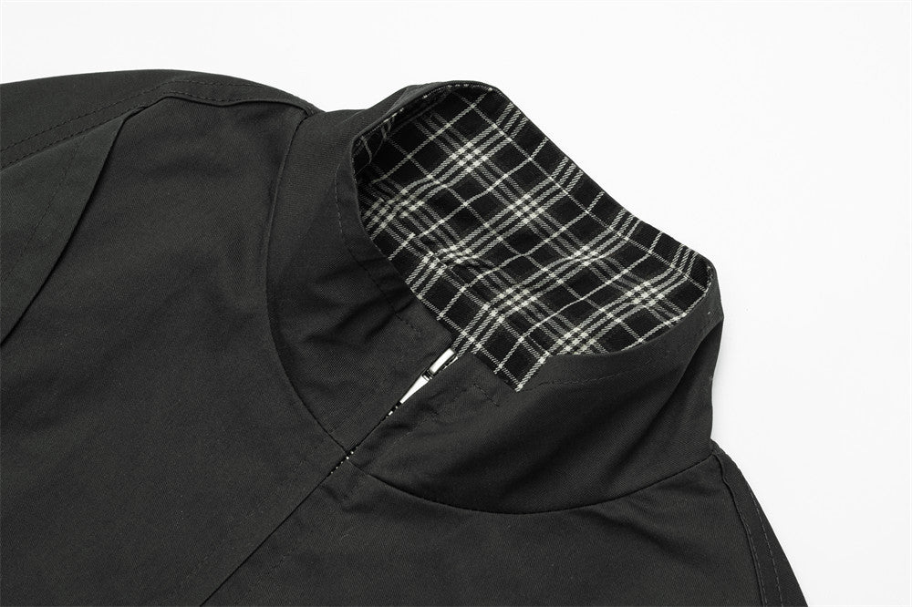 Oversized Stand-Collar Bomber Jacket – Men's Relaxed Fit with Plaid Collar