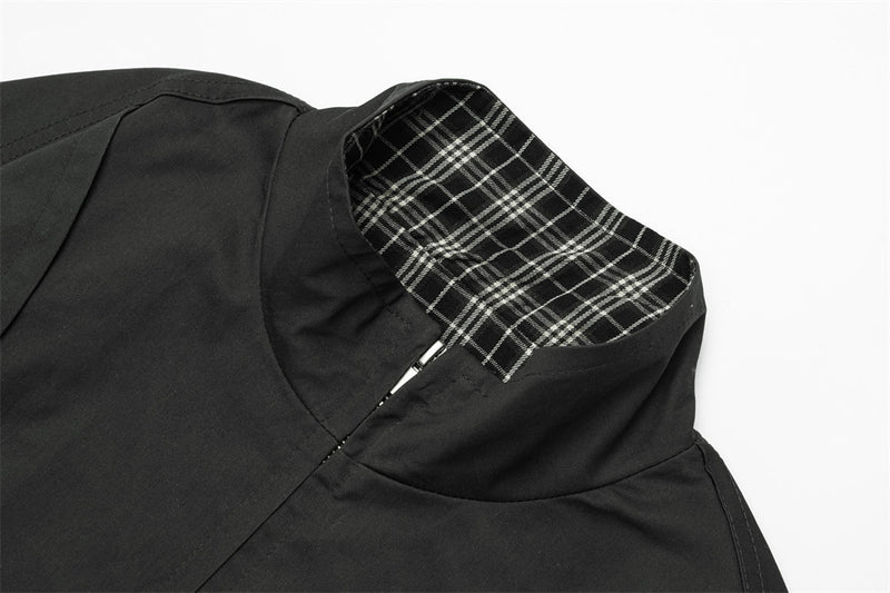 Oversized Stand-Collar Bomber Jacket – Men's Relaxed Fit with Plaid Collar