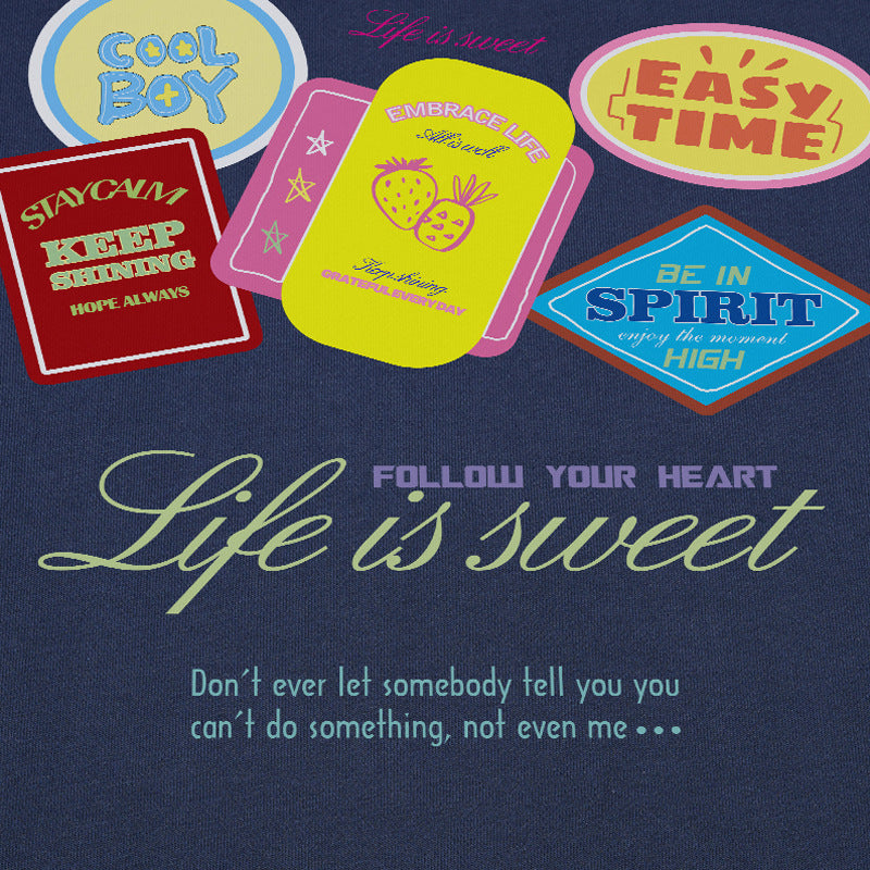 Oversized Graphic Crewneck Sweatshirt – Life Is Sweet Sticker Print