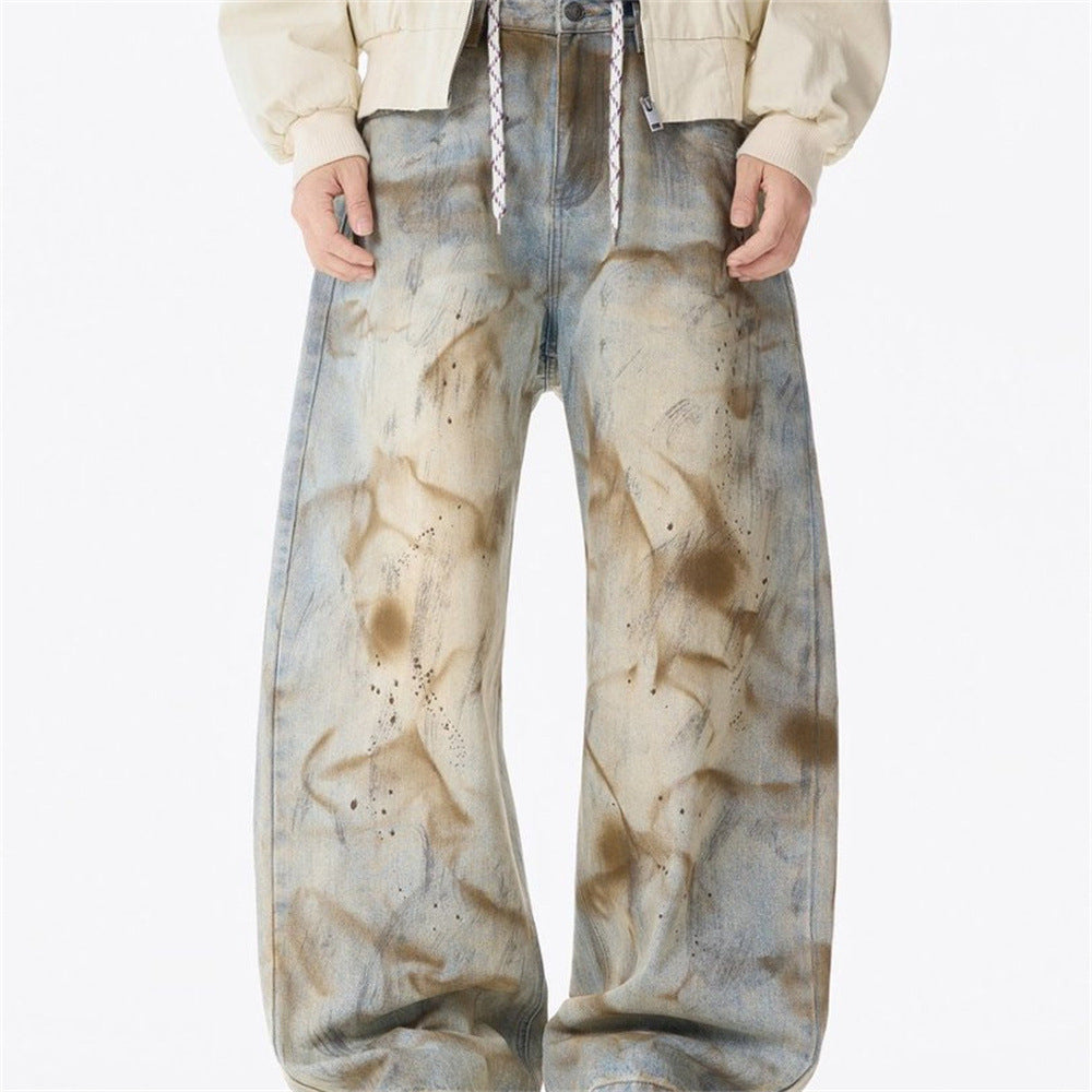 Distressed Jeans for Men – Baggy Wide-Leg Tie-Dye Washed Denim