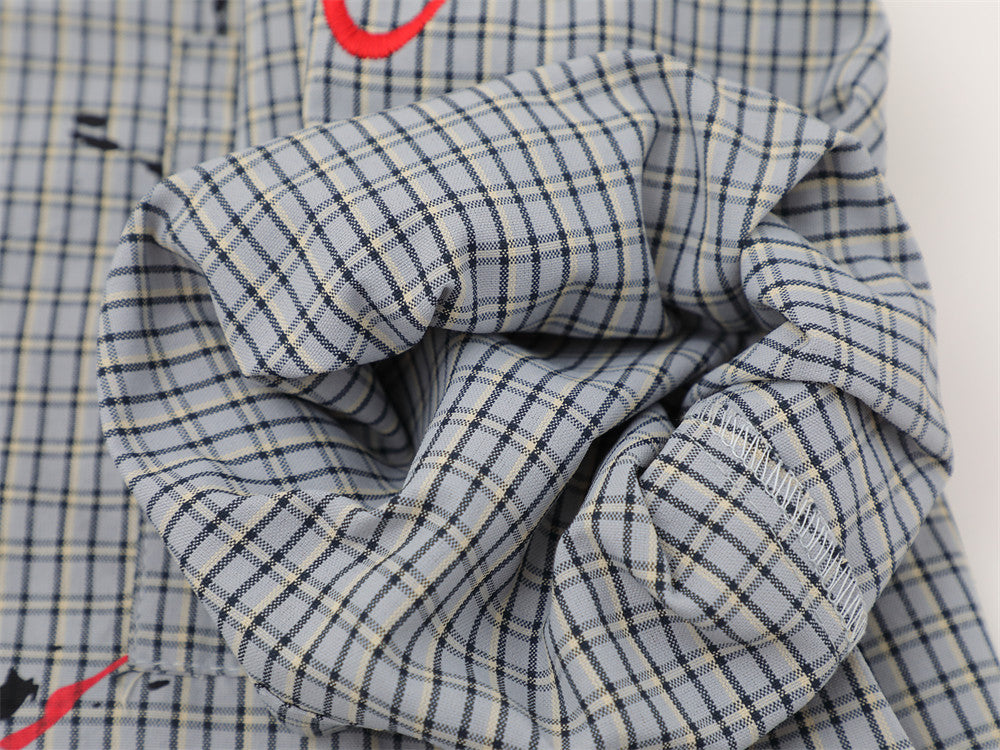 Paint Splash Embroidery Plaid Short Sleeve Shirt – Oversized Fit