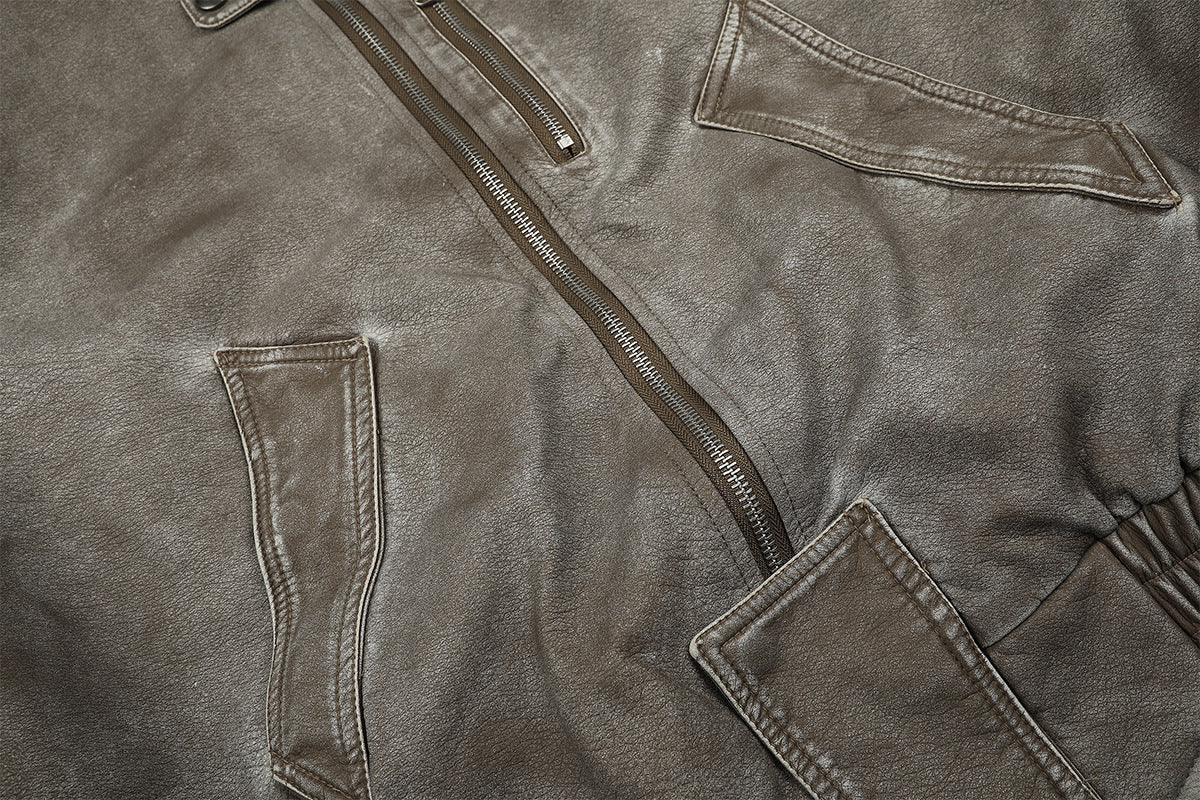 Vintage Washed Bomber Jacket with Faux Fur Collar — Oversized Padded Flight