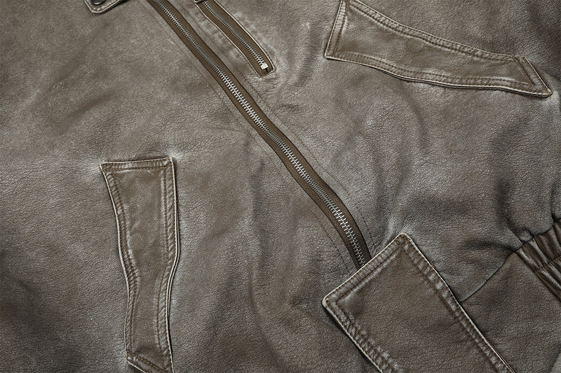 Vintage Washed Bomber Jacket with Faux Fur Collar — Oversized Padded Flight