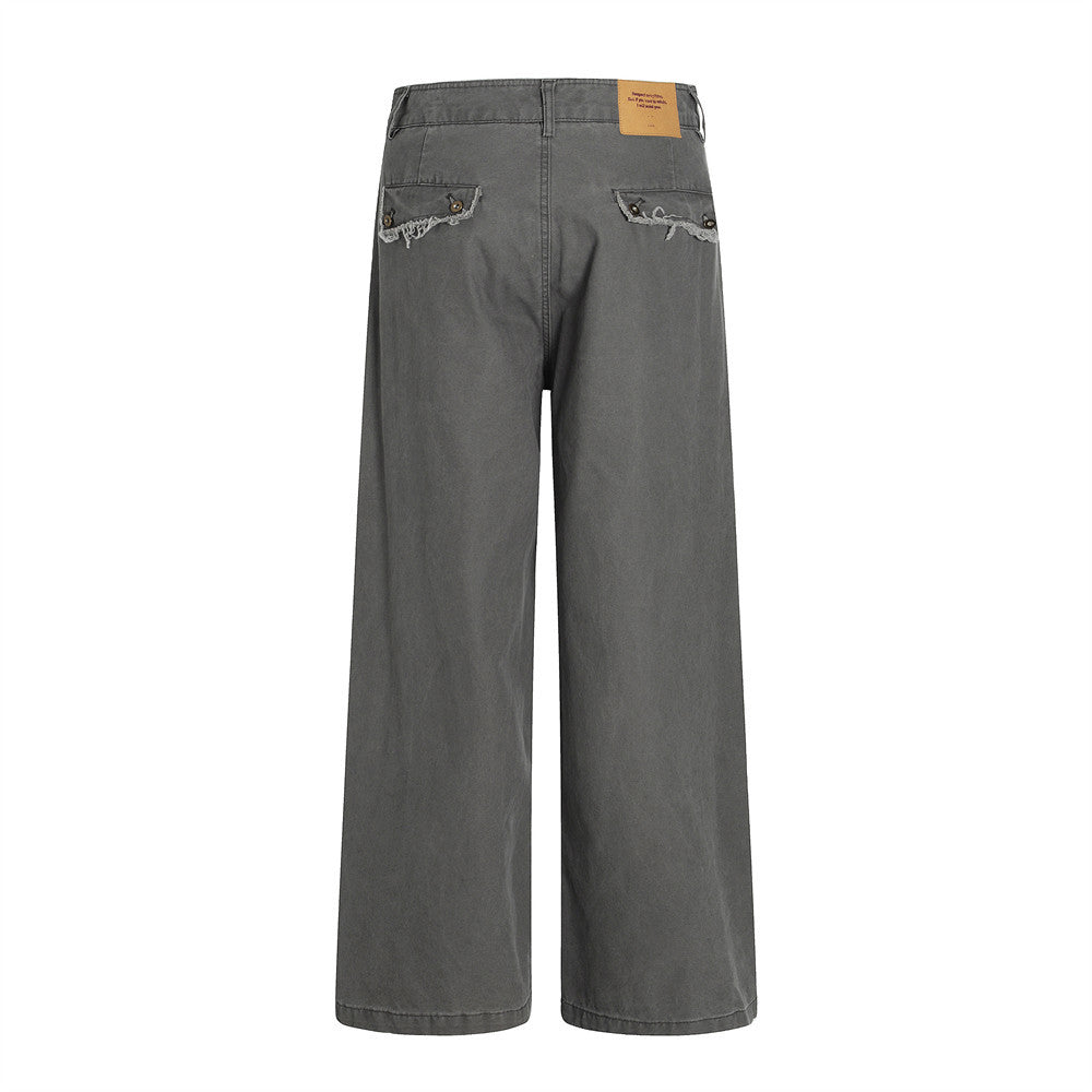 Wide-Leg Frayed Seam Pants – Deconstructed Streetwear Trousers
