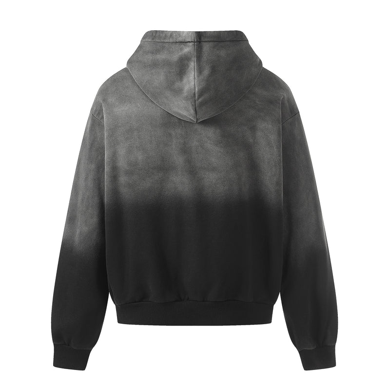 Zip-Hoodie Number 23 mit Karomuster-Applikqué und Stickerei – Gewaschener Streetwear-Look