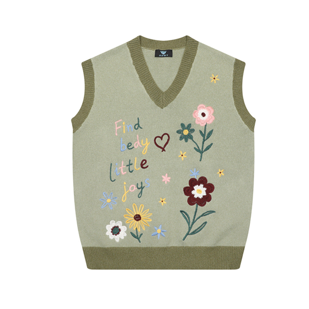 Floral Embroidery V-Neck Sweater Vest – Cottagecore Knit Sleeveless Top