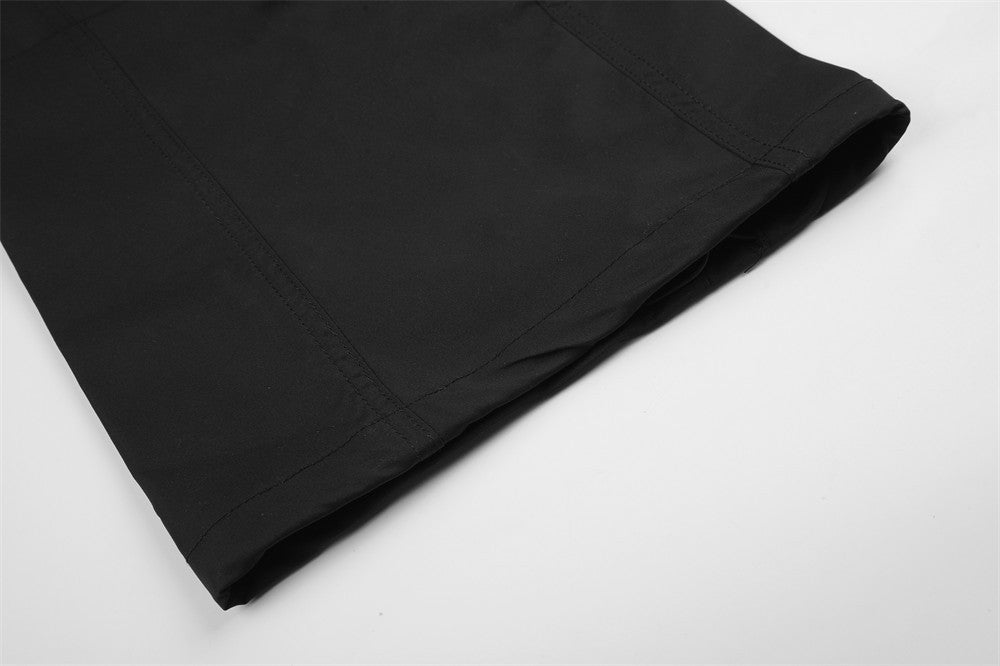 Men's Black Cargo Utility Pants with Mesh Panels & Wide-Leg Silhouette
