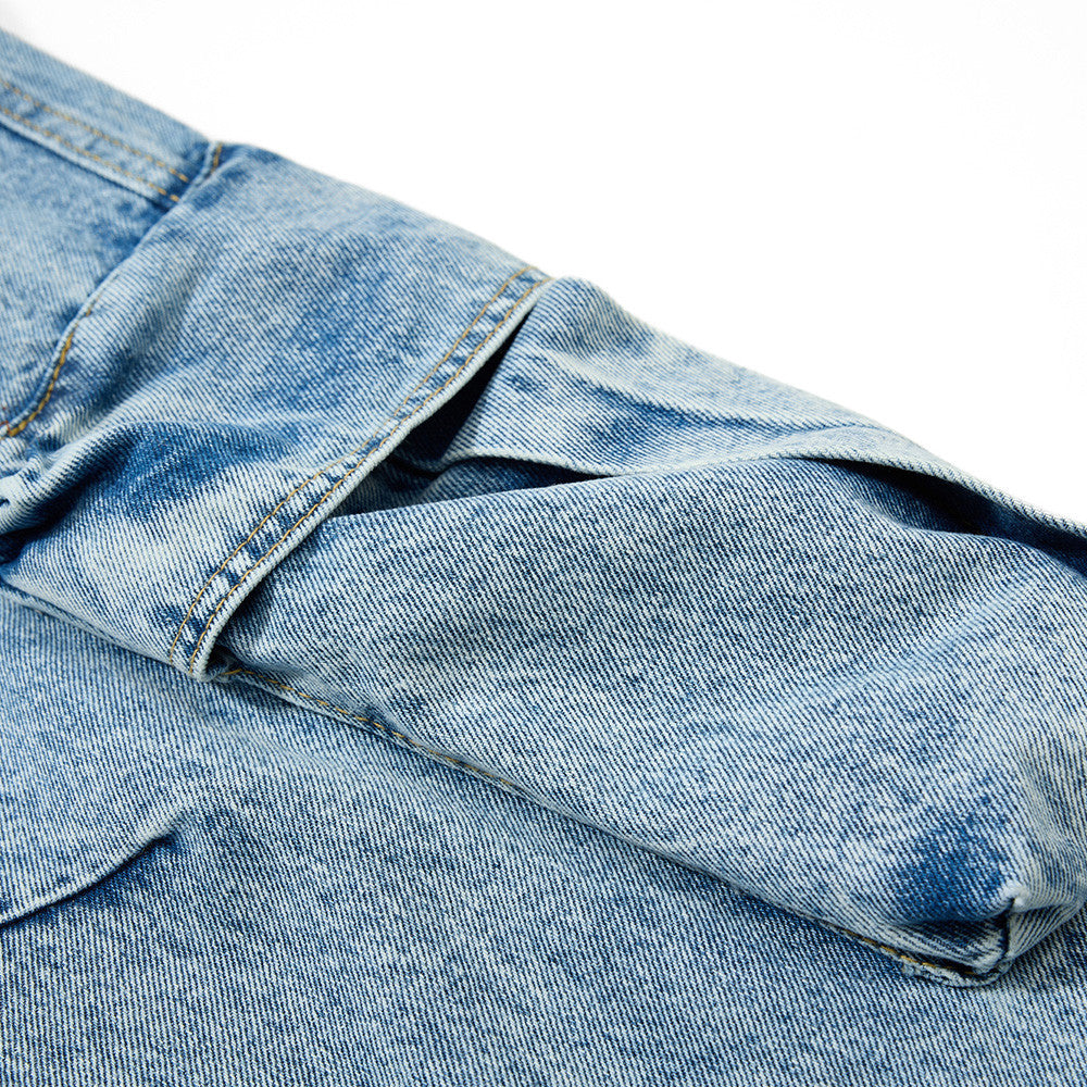 Men's Baggy Cargo Denim Jeans – Wide Leg, Multi-Pocket, Acid Wash