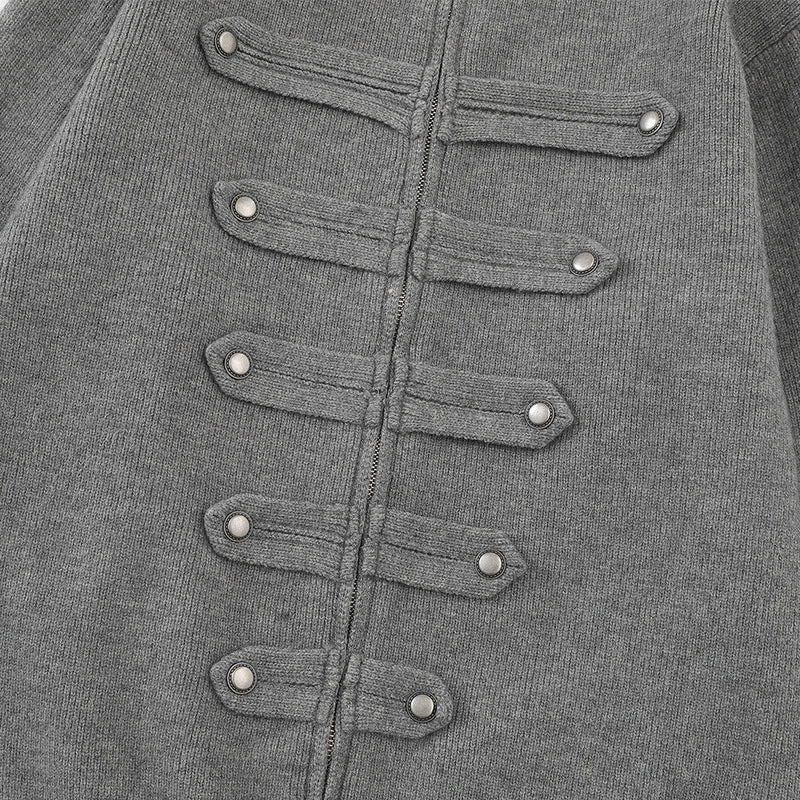 Veste en maille zippée d’inspiration militaire – Cardigan oversize à col montant avec