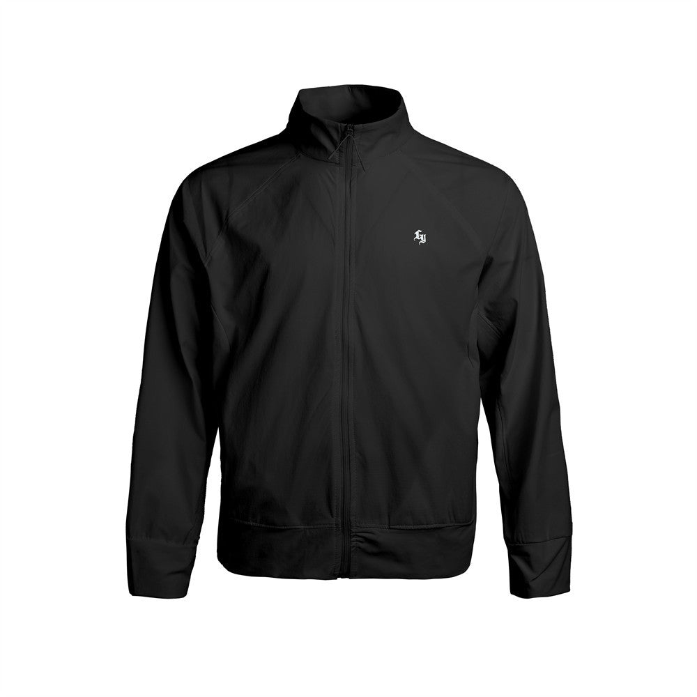 Herren-Trainingsjacke mit durchgehendem Reißverschluss, Stehkragen, Schwarz-Weiß-Design und gesticktem Logo auf der linken Brust