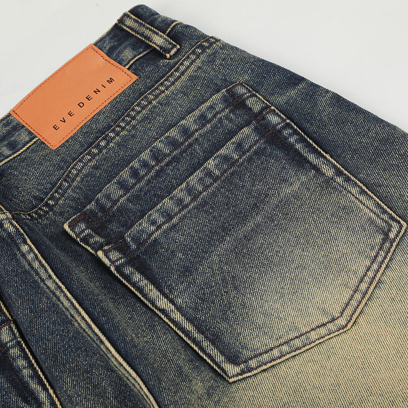 Herren-Jeans mit weitem Bein im Vintage-Washed-Look – Retro-Blauverlauf und Used-Denim