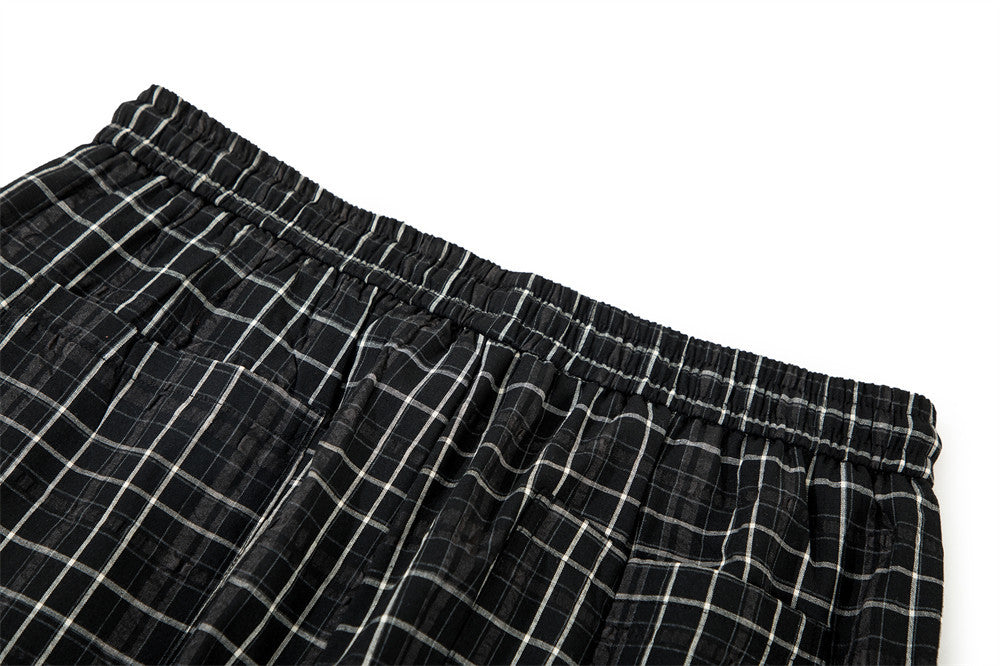 Men's Plaid Wide-Leg Pants – Relaxed Fit Drawstring Trousers