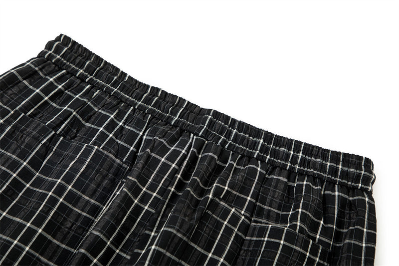 Men's Plaid Wide-Leg Pants – Relaxed Fit Drawstring Trousers
