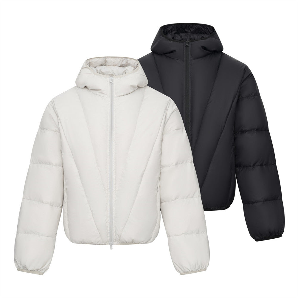 Men's Hooded Puffer Down Jacket – Oversized V-Quilt Insulated Winter Coat