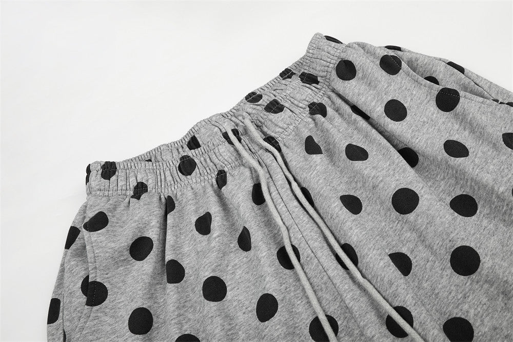 Polka Dot Wide-Leg Pants with Elastic Drawstring Waist