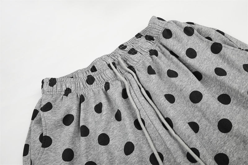 Polka Dot Wide-Leg Pants with Elastic Drawstring Waist