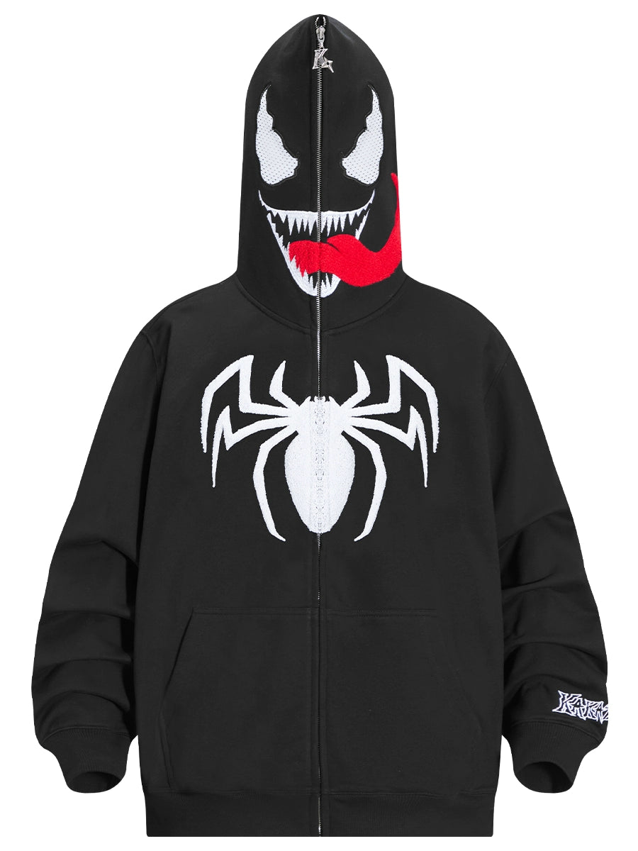 Venom Inspired Hoodie with Iconic Spider and Red Tongue Design Seakoff