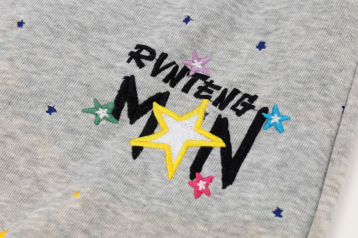 Wide-Leg Sweatpants with Star Embroidery & Paint Splatter Print