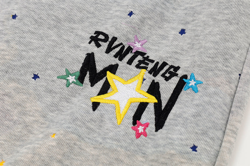 Wide-Leg Sweatpants with Star Embroidery & Paint Splatter Print