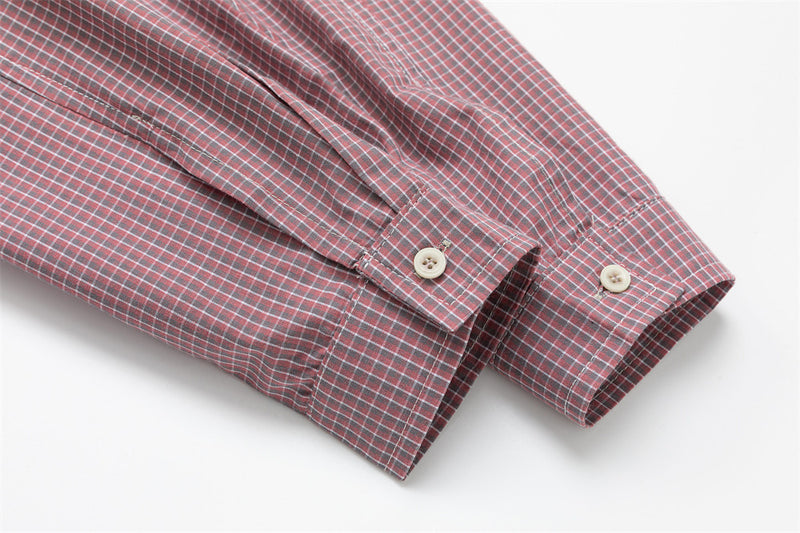 Faux Two-Piece Plaid Long Sleeve Polo Shirt with Graphic Print