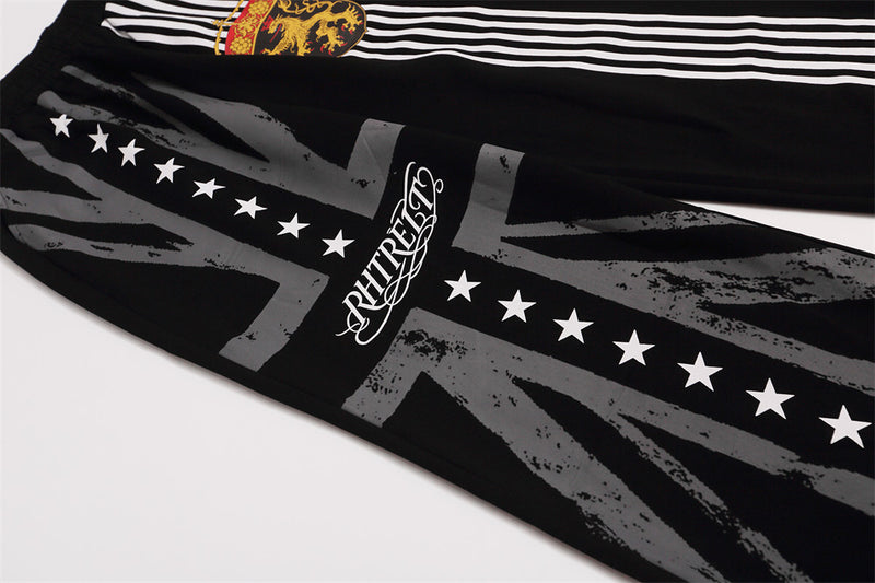 Men's Wide-Leg Sweatpants with Star, Stripe & Heraldic Crest Print