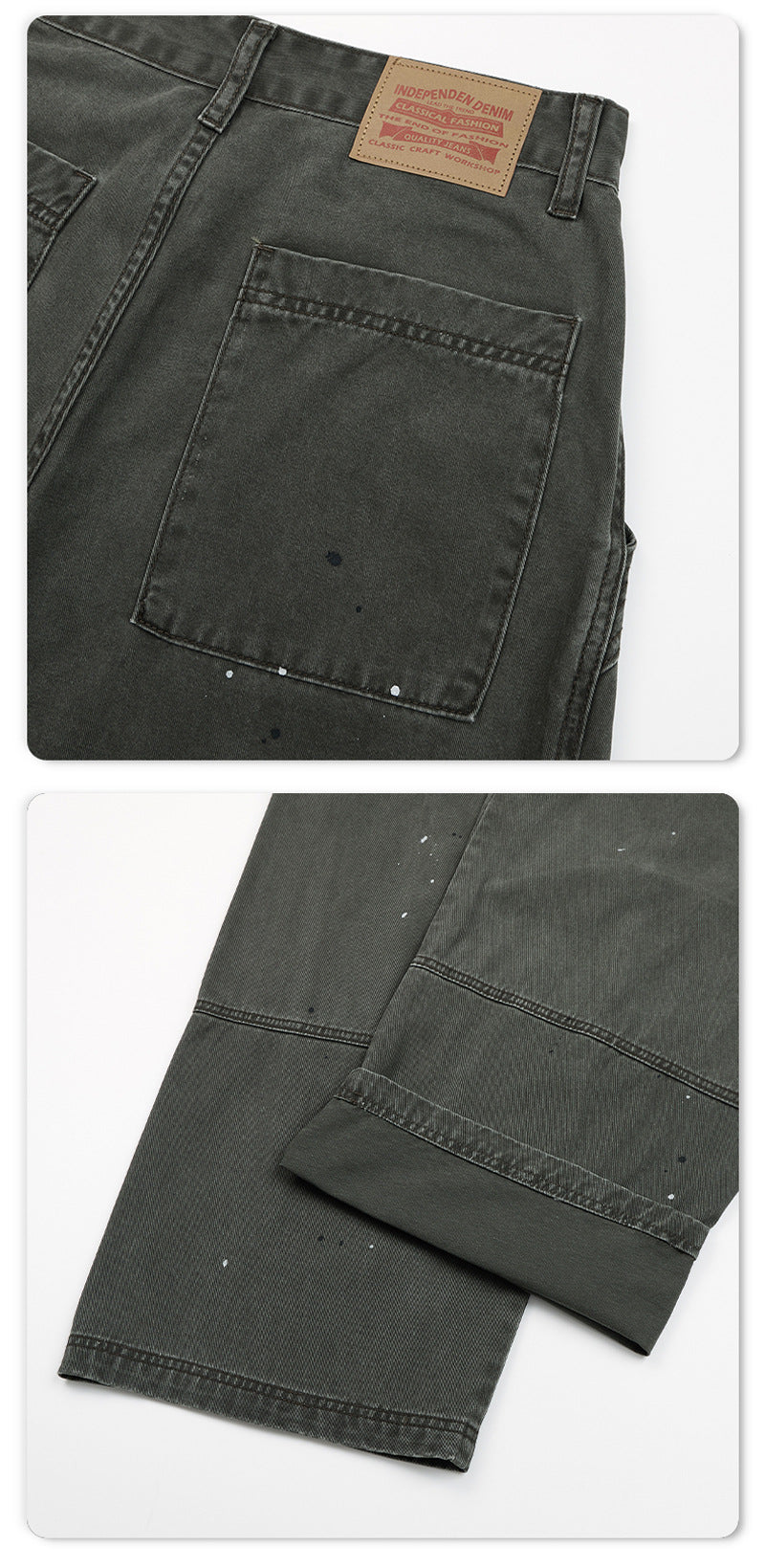 Baggy Cargo Pants Men – Olive Green Paint-Splatter Deconstructed Workwear