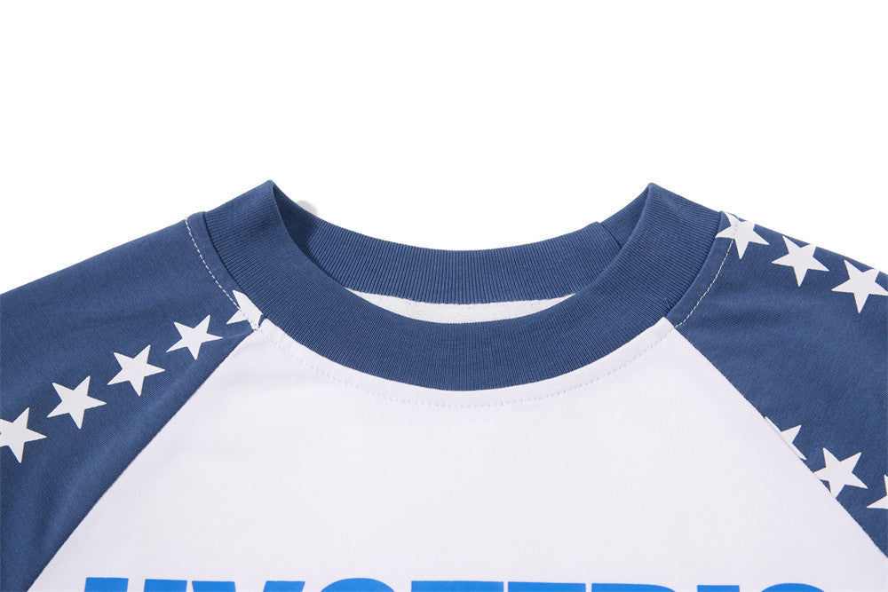 Men's Long Sleeve Graphic Tee – Stars Raglan Colorblock with American Flag