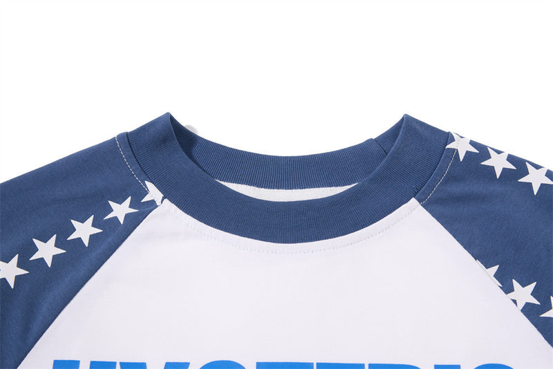 Men's Long Sleeve Graphic Tee – Stars Raglan Colorblock with American Flag