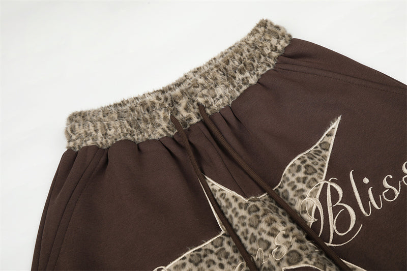 Wide-Leg Sweatpants with Leopard Print Star Patch & Drawstring Waist