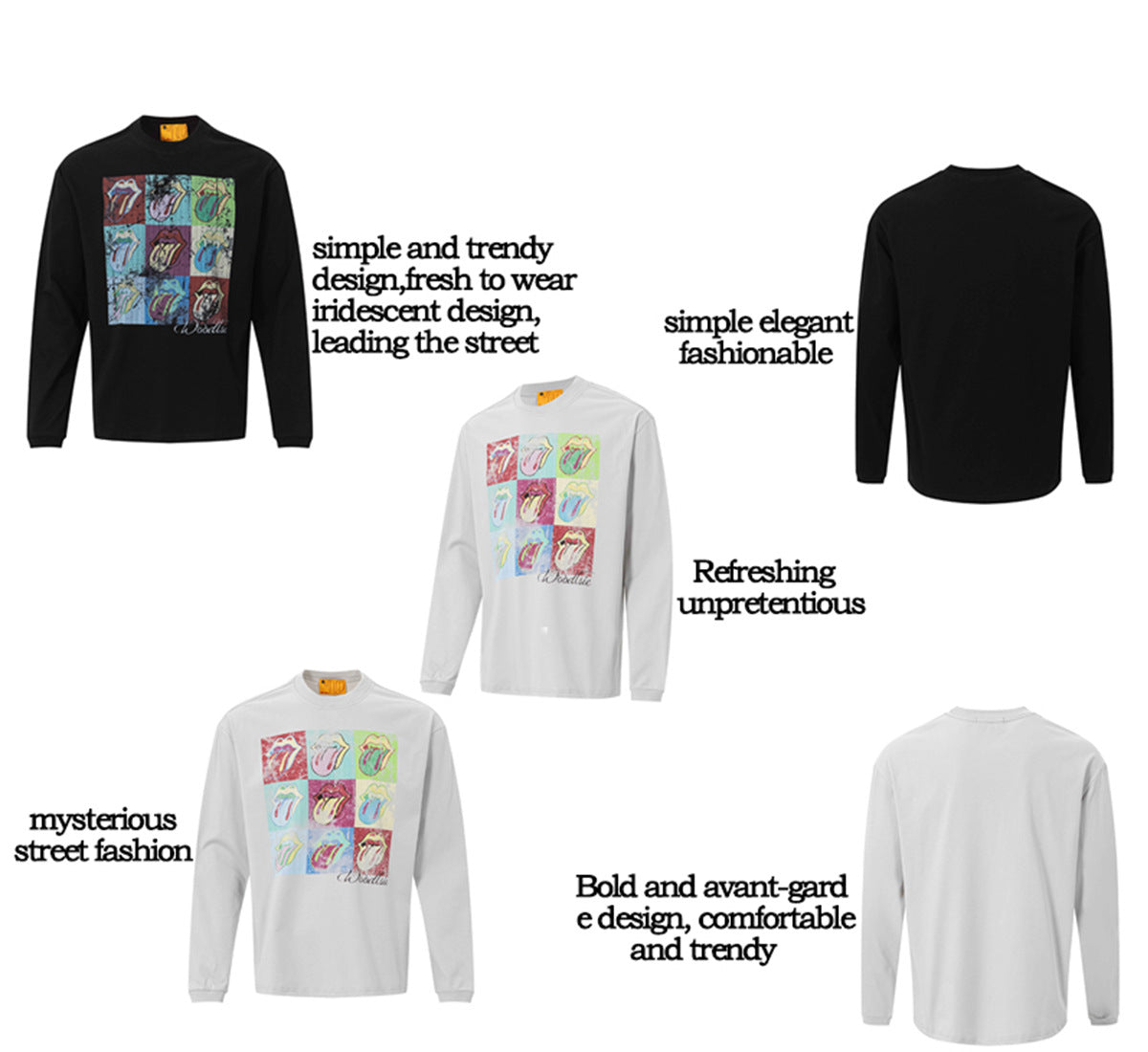 T-shirt manches longues graphique avec imprimé rétro pop art de langue