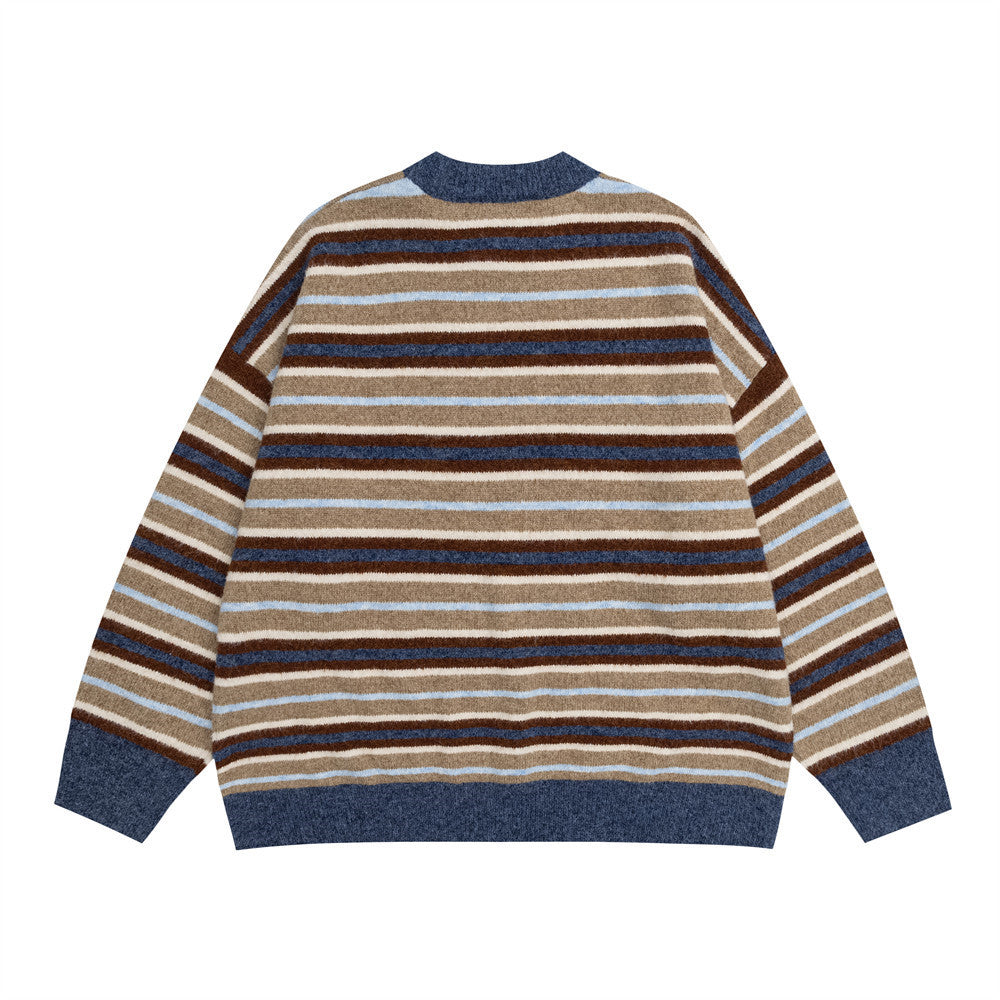 Men's Vintage Stripe Crewneck Knit Sweater – Oversized Relaxed Fit
