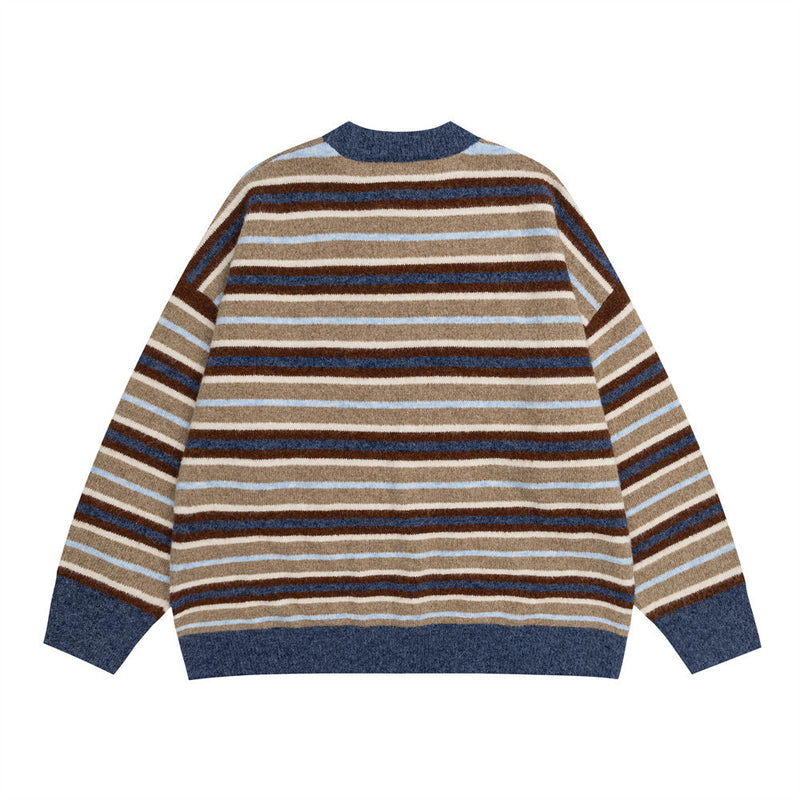 Men's Vintage Stripe Crewneck Knit Sweater – Oversized Relaxed Fit