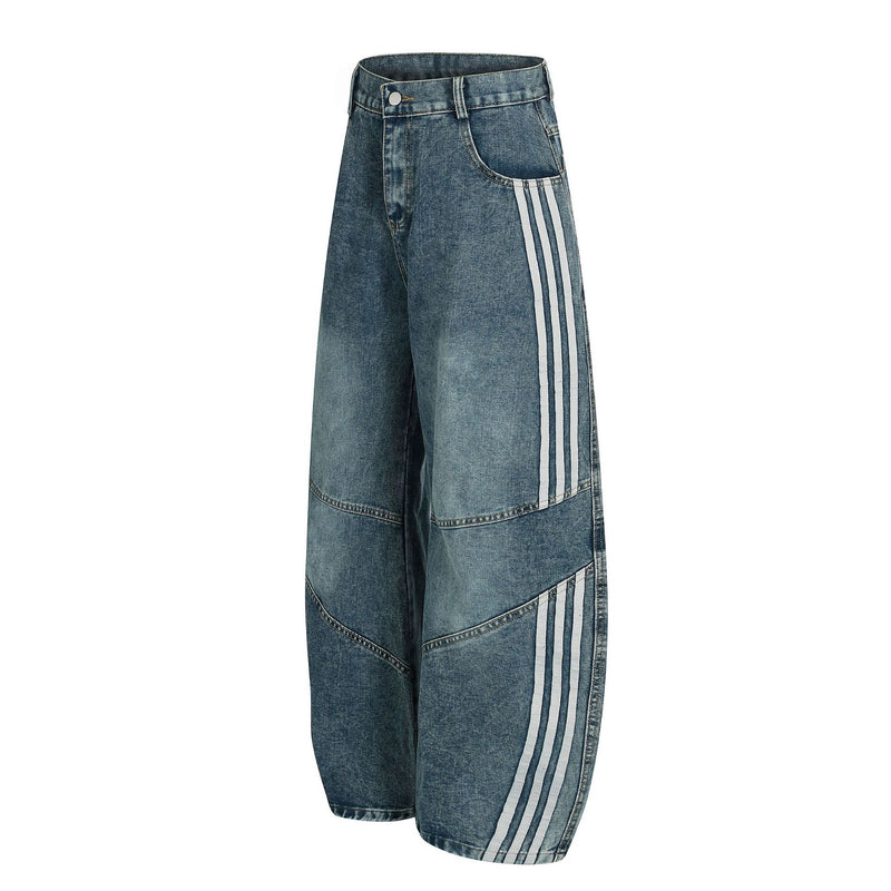 Wide-Leg Deconstructed Jeans with Triple Side Stripes – Loose Fit Baggy Denim
