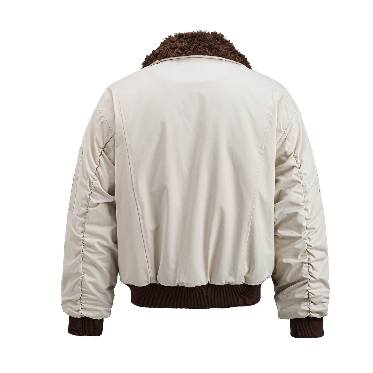 Patch Bomber Jacket with Shearling Collar – Quilted Lined Flight Jacket