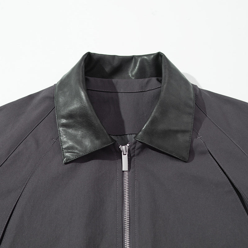 Oversized Bomber Jacket with PU Leather Collar & Full-Zip — Men's Deconstructed