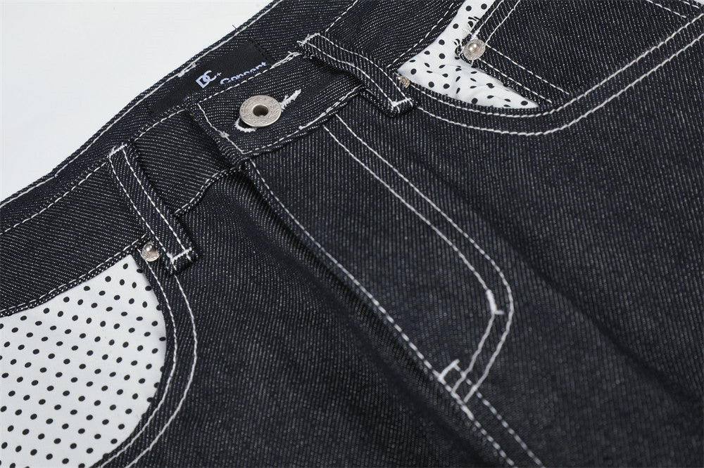 Jean homme droit – Denim foncé à jambes larges avec patchwork à pois